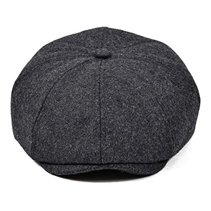 VOBOOM Men Wool Blend 8 Panel Newsboy Cap Tweed Hat - color: Grey