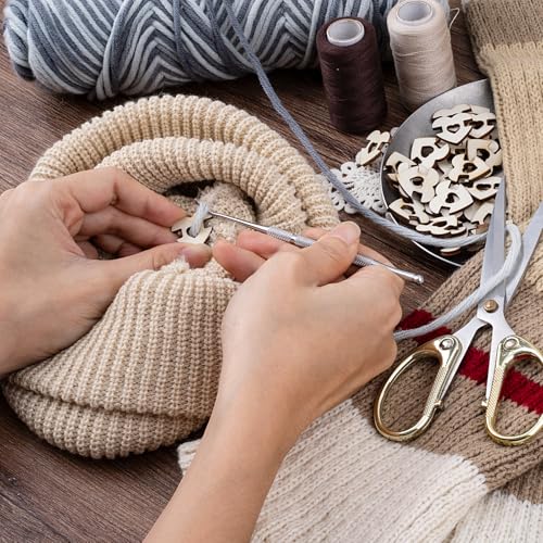 40pcs Wooden Hat Pom Poms Buttons, 20mm Removable Knitted Hat Love Button, Heart Shape Faux Fur Fastener Sewing Accessories for Crochet Knitting Beanies- Light Brown(C) - color: Light Brown-C-40pcs