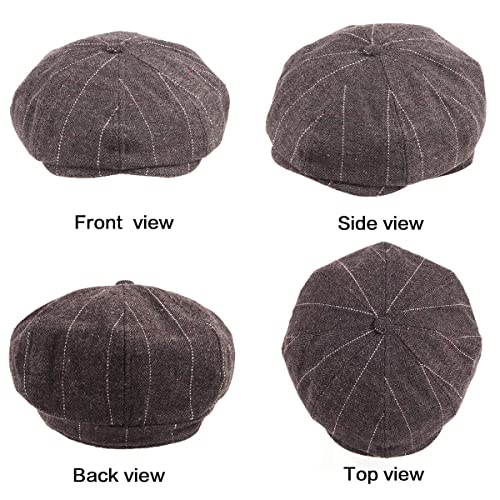 LADYBRO 8 Panel Newsboy Hats for Men Cap Irish Wool Blend Tweed, Adjustable - color: 005 Plaid Dark Brown, size: 7 3/4-8