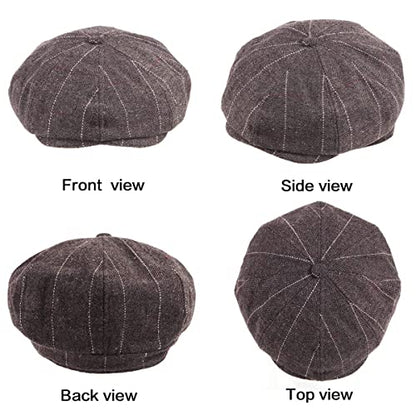 LADYBRO 8 Panel Newsboy Hats for Men Cap Irish Wool Blend Tweed, Adjustable - color: 005 Plaid Dark Brown, size: 7 3/4-8
