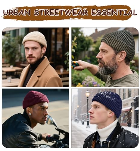 Wool Fisherman Beanies for Men Knit Fall Winter Beanie Hat Skull Cap - color: Dark Grey
