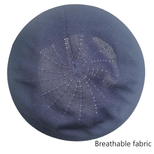 Summer French Beret Breathable Thin Beret Hat Solid Color Beanie for Women Lady - color: Navy Blue