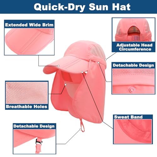 Surblue Baseball Sun Cap with Removable Neck Flap and Face Mask UPF 50+ - color: Pink, size: Small