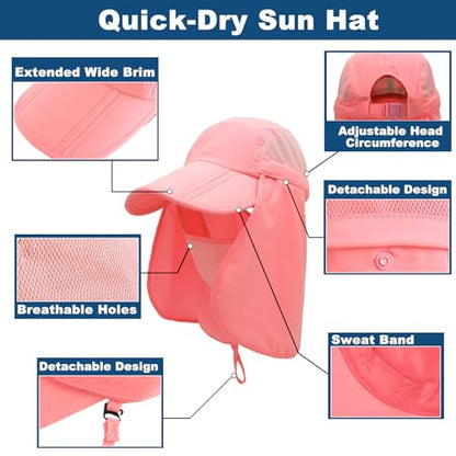 Surblue Baseball Sun Cap with Removable Neck Flap and Face Mask UPF 50+ - color: Pink, size: Small