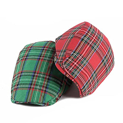 Gudessly Mens Adjustable Colorful Striped Plaid Ivy Newsboy Cabbie Gatsby Golf Cap Flat Cotton Hat Thin Cap - color: T-green