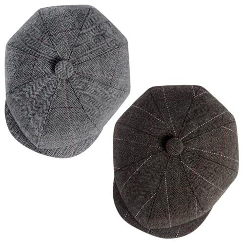 Senker Fashion 2 Pieces Newsboy Cap for Men - color: Grey Brown