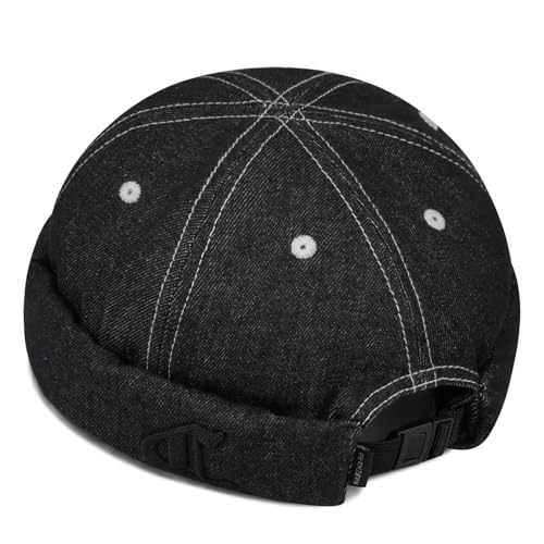 Clakllie Warm Brimless Hat Knitted Skull Cap Docker Hat Soft Beanie Worker Hat Rolled Cuff Sailor Fisherman Leon Hat - color: Cdus-hbmh1-black