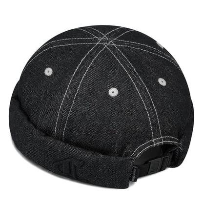 Clakllie Warm Brimless Hat Knitted Skull Cap Docker Hat Soft Beanie Worker Hat Rolled Cuff Sailor Fisherman Leon Hat - color: Cdus-hbmh1-black