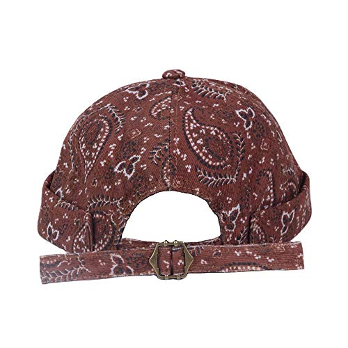 Mens Printed Docker Cap Hats Beanie Sailor Cap Hat Rolled Cuff Retro Brimless Hat - color: Caramel