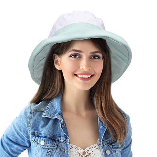 Women's Wide Brim Sun Protection Hats with Flap Neck Cover for Traveling Hiking Safari Boating Driving Gardening - color: Green/White