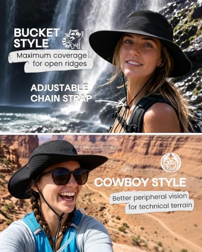 FURTALK Sun Hats for Women UV Protection Wide Brim Ponytail Hiking Hat - color: Black