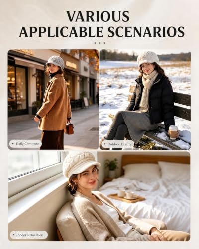 YSense 2 Pack Womens Winter Hats Warm Knit Beanie with Visor - color: Light Grey Beige