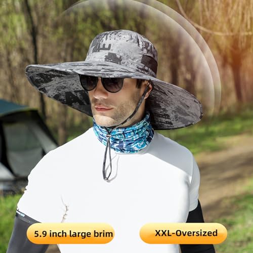 ALANGDUO XXL Big Head & Super Wide Brim Sun Hats for Men, XXL Large Fishing Sun Hat for Safari Gardening,Hiking - color: Ink Dark Grey