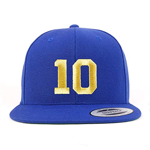 Trendy Apparel Shop Number 10 Gold Thread Flat Bill Snapback Baseball Cap - color: Royal