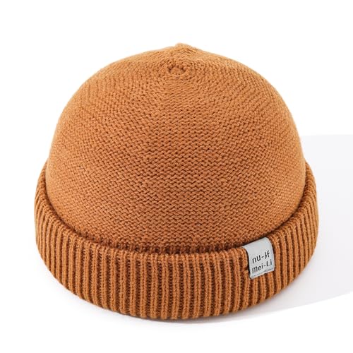 Soft Beanie Hat for Women Men Winter Knit Hat Roll-up Cuffed Harbour Hat Skull Cap Warm Swag Fisherman Ski Caps - color: Mg-zzm2590-orange