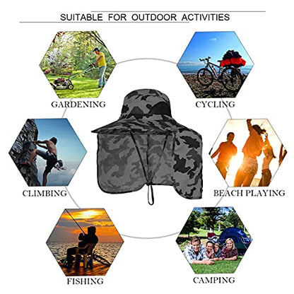 Sun Blocker Hats Outdoor Sun Protection Fishing Cap with Neck Flap Large Brim Outdoor Hat - color: Dark Grey Camo