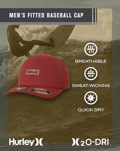 Hurley Mens Baseball Cap - Lightweight H2O-DRI Breathable Moisture Wicking Curved Brim Fitted Hats for Men - color: Burgundy, size: Large-X-Large
