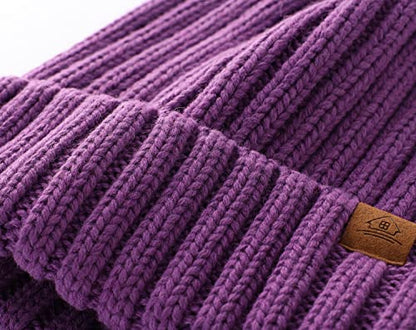 Home Prefer Mens Winter Hat Wool Fleece Lined Knit Beanie Hat Warm Stocking Caps - color: Purple