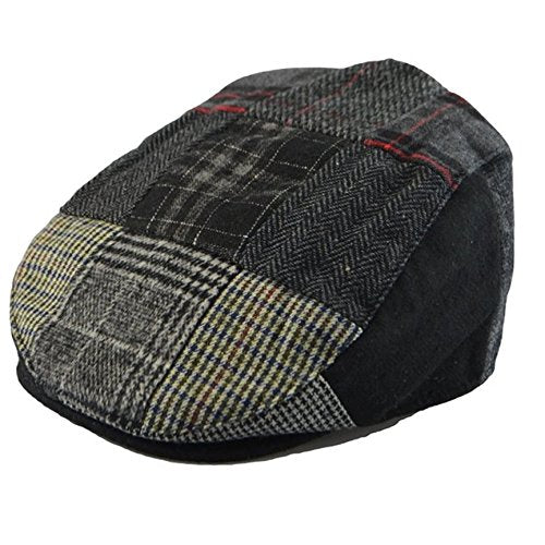 EPOCH Men's Herringbone Wool Tweed Newsboy Ivy Cabbie Driving Cap - color: Iv1579patch, size: Medium