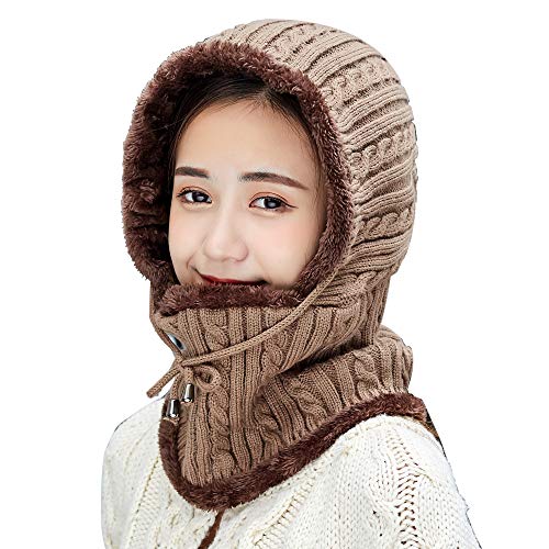 HUAMULAN Women Winter Knit Balaclava Fleece Lined Hooded Beanie Hats - color: B1-8874-kaqi, size: Medium