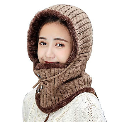 HUAMULAN Women Winter Knit Balaclava Fleece Lined Hooded Beanie Hats - color: B1-8874-kaqi, size: Medium