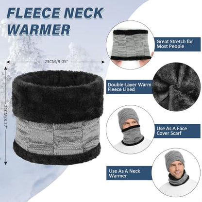FZ FANTASTIC ZONE Men's Winter Beanie Hats Neck Warmer Warm Infinity Scarf - color: Grey