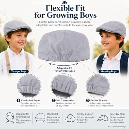 Bienzoe Boys Newsboy Flat Hat: Classic Linen Cap Lightweight - color: Grey, size: 4-5T