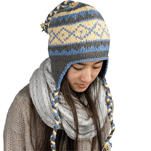 Tribe Azure Fair Trade Womens Beanie Hats, Warm Knit, Women's Skullies Beanie for Women, Boho Knit Wool Blue
