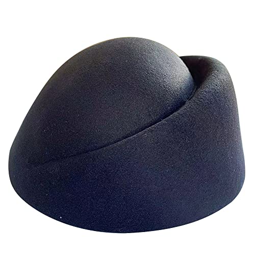 YING LAN Women Wool Cap Stewardess Pillbox Hat Fascinator Base - color: Black