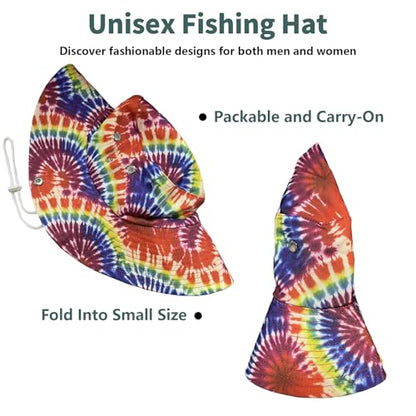 Funny Sun Hat for Men Women Wide Brim Bucket Hat Hiking Boonie Hat Summer Beach Fishing Caps - color: Rainbow Tie Dye
