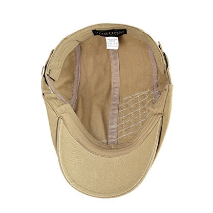 VOBOOM Men Cotton Adjustable Newsboy Beret Ivy Cap Cabbie Flat Hat - color: Light Brown