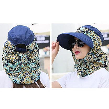 Fashion Multifunctional UPF 50+ UV Sun Protection Breathable Face Neck Flip Folding Sun Hat for Women - color: Navy