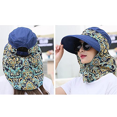 Fashion Multifunctional UPF 50+ UV Sun Protection Breathable Face Neck Flip Folding Sun Hat for Women - color: Navy