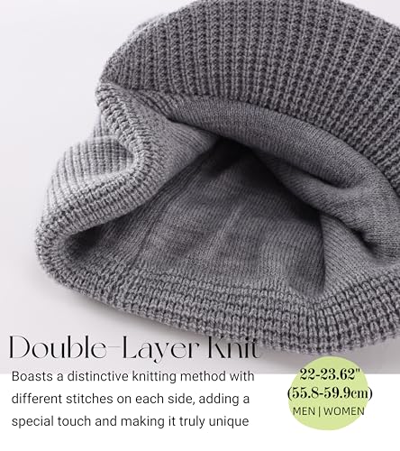 Home Prefer Mens Wool Blend Winter Hat Double-Layer Warm Knit Pre-Curve Visor Beanie Brimmed Beanies Hat for Men Women - color: Ash