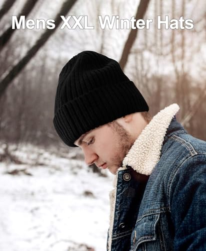 ZTL M/L/XL/XXL Merino Wool Beanie for Men Women, Fleece Lined Large Winter Hat, Big Knitted Cuffed Beanie Ski Skull Cap - color: Black, size: Medium-Large