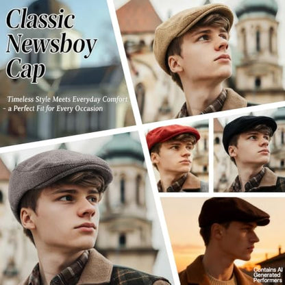 LADYBRO 2-Pack Unisex Flat Cap Newsboy Hats for Men Women Casual Adjustable - color: Black+coffee
