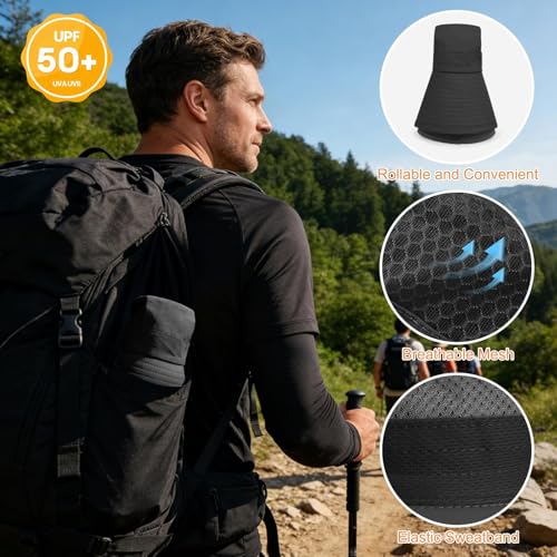 Sun Hat for Men Women UV Protection Wide Brim Fishing Hats Breathable UPF 50+ Boonie Bucket Hats Beach Safari Hiking Garden - color: 1 Pack Black-1