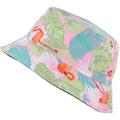 BYOS Unisex Trendy Reversible Lightweight Printed Bucket Hat Packable Outdoor - color: Pastel Fantasy Flamingo