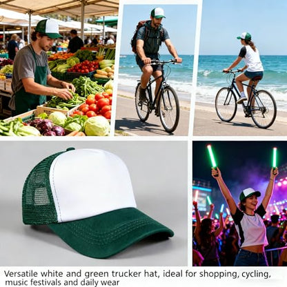 12 Pcs Sublimation Blank Trucker Hats Bulk Mesh Snapback Baseball Cap Mesh Trucker Caps for Men and Women DIY Custom Hats - color: Forest Green and White