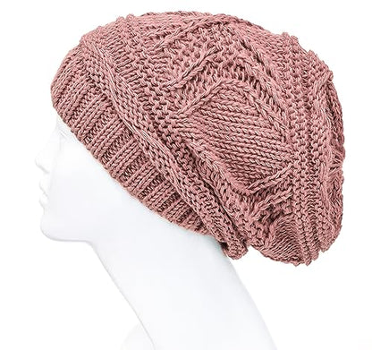 Lilax Knit Slouchy Oversized Soft Warm Winter Beanie Hat - color: Dusty Pink