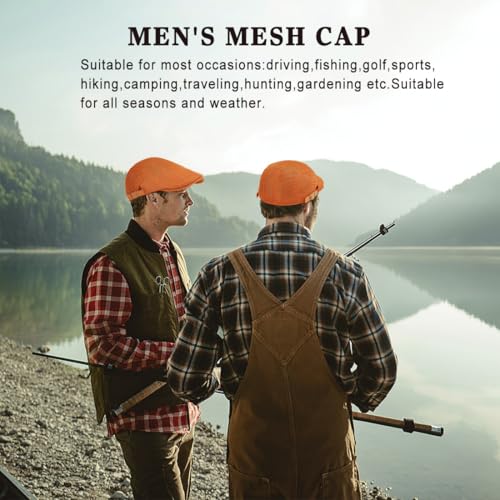 Xinveen Men's Mesh Cap Breathable Summer Newsboy Hat Adjustable Beret Ivy Cap Irish Cabbie Driving Hunting Hats - color: Orange