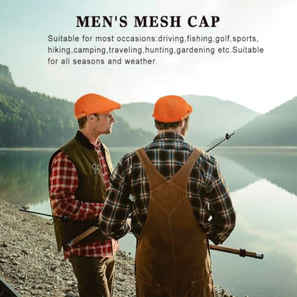 Xinveen Men's Mesh Cap Breathable Summer Newsboy Hat Adjustable Beret Ivy Cap Irish Cabbie Driving Hunting Hats - color: Orange