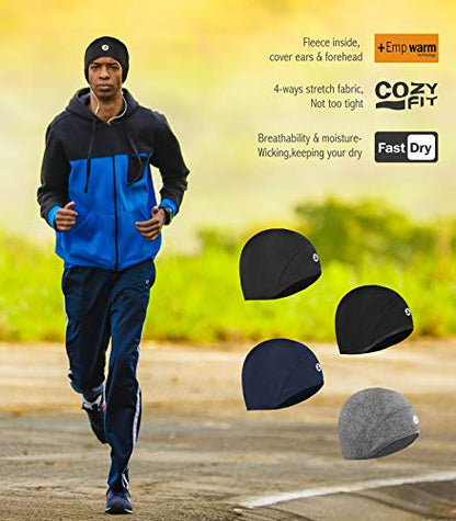 EMPIRELION Lightweight Thermal Skull Cap Ears Warm Cycling Helmet Liner Winter Running Beanie Hats Sweat Wicking - color: Black