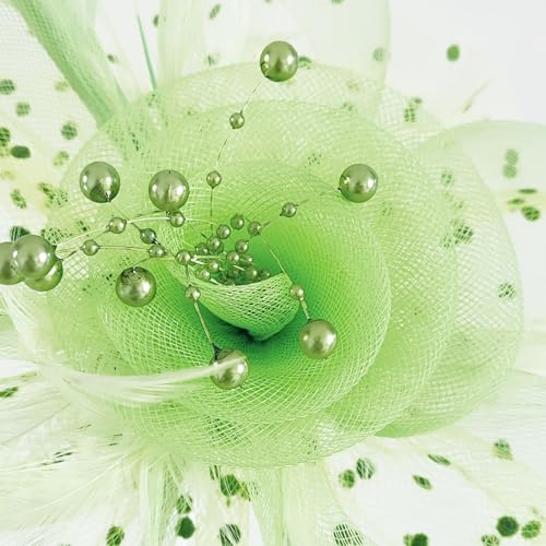 WLBON Fascinators Hat 20s 50s Headband Hair Clips Flower Mesh Veil Feather Headpiece Headwear Women Halloween Carnival Cocktail Wedding Church Cosplay Dress Up Birthday Tea Party Accessories Green - color: Light Green