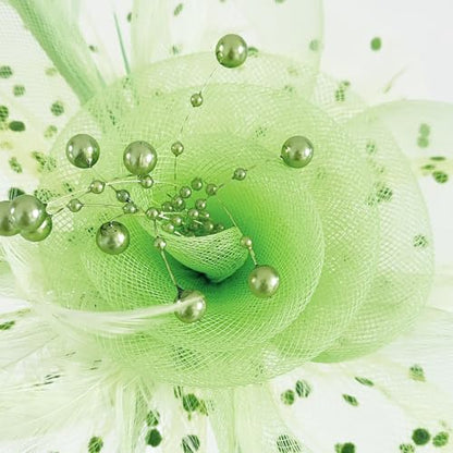 WLBON Fascinators Hat 20s 50s Headband Hair Clips Flower Mesh Veil Feather Headpiece Headwear Women Halloween Carnival Cocktail Wedding Church Cosplay Dress Up Birthday Tea Party Accessories Green - color: Light Green