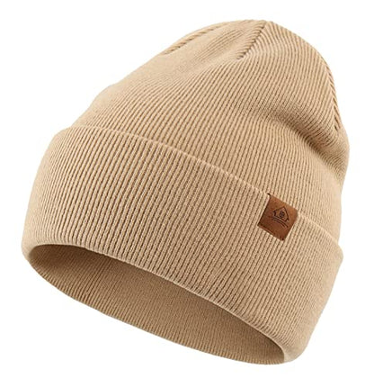 Home Prefer Mens Winter Hats Acrylic Knit Cuff Beanie Cap Warm Womens Beanie Hat - color: Khaki