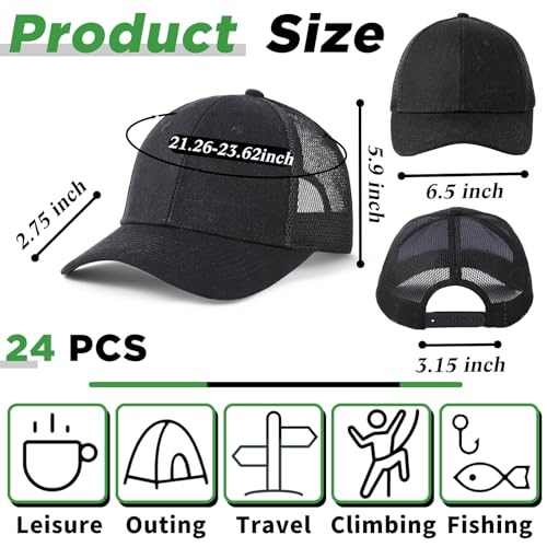 Suhine 24 Pcs Blank Trucker Hat Bulk,Unisex Baseball Cap - color: Black Brown Gray