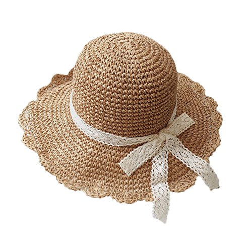 Summer Beach Sun Straw Hats for Women Wide Brim Packable Travel Bucket Hats UPF 50+ - color: Light Brown