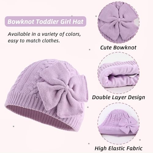 Bamery Baby Girl Winter Hat Cute Bow Baby Beanie Warm Knitted Hats for Infant Toddler Girls - color: Purple, size: 6-24 Months