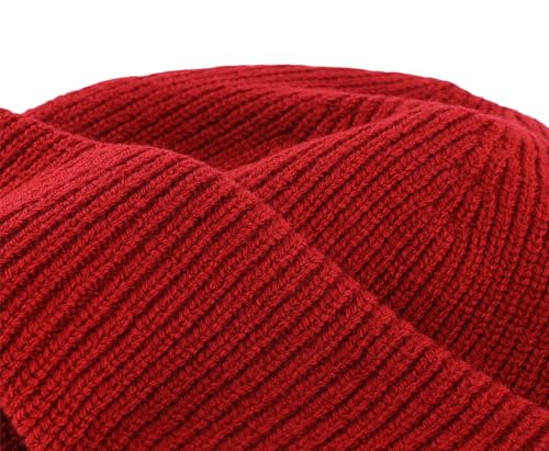Connectyle Short Fisherman Beanie for Men Women Warm Winter Hats Knit Cuffed Beanies Skull Cap Acrylic Watch Hat - color: Dark Red